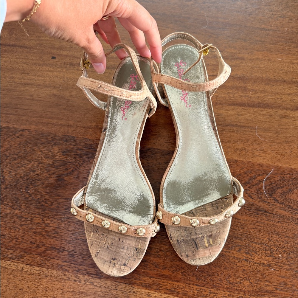 Lilly Pulitzer Cork Studded Ankle-Strap Sandals - Gold